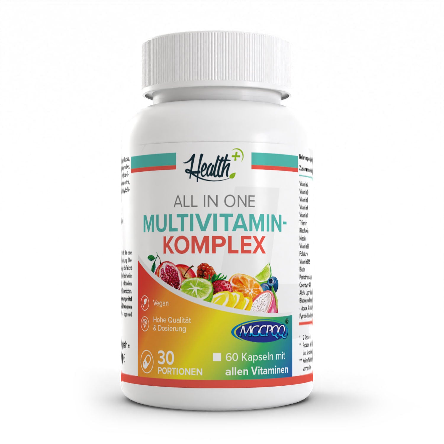 Healthplus All in One Multivitamin Komplex Kapseln 60 Stück Vorderseite weiße Kunststoffdose
