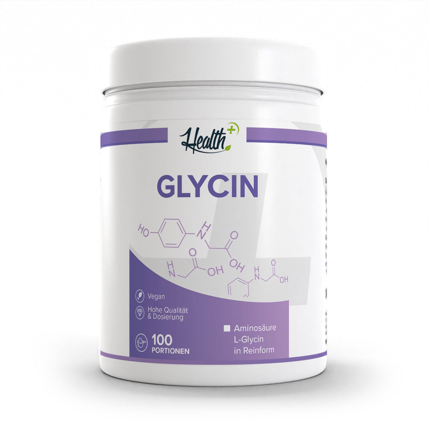 Healthplus Glycin Aminosäure Pulver 300g Vorderseite weiße Kunststoffdose