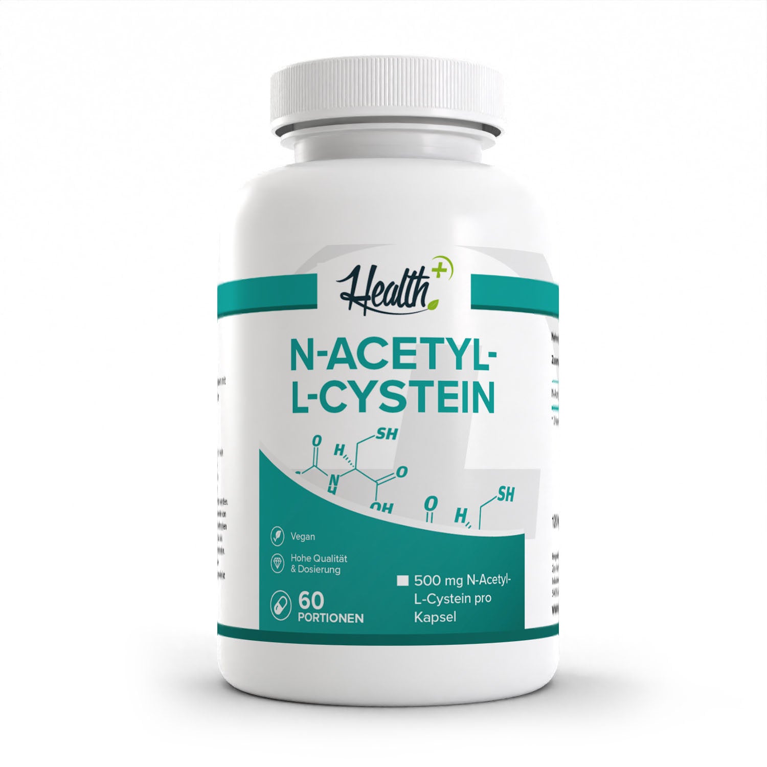 Healthplus N-Acetyl L-Cystein 120 Kapseln Vorderseite weiße Kunststoffdose
