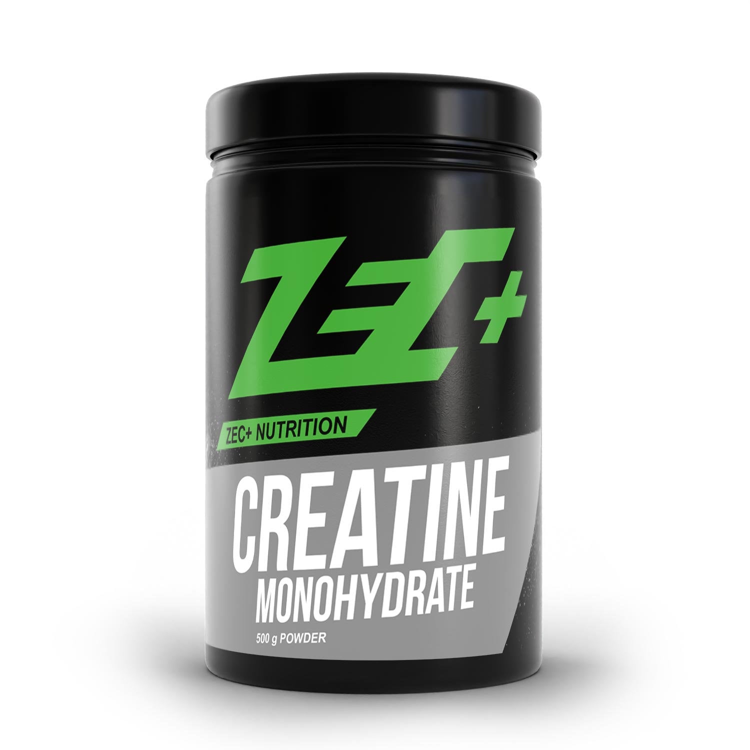 Zecplus Creatine Monohydrate Pulver 500g Vorderseite schwarze Kunststoffdose