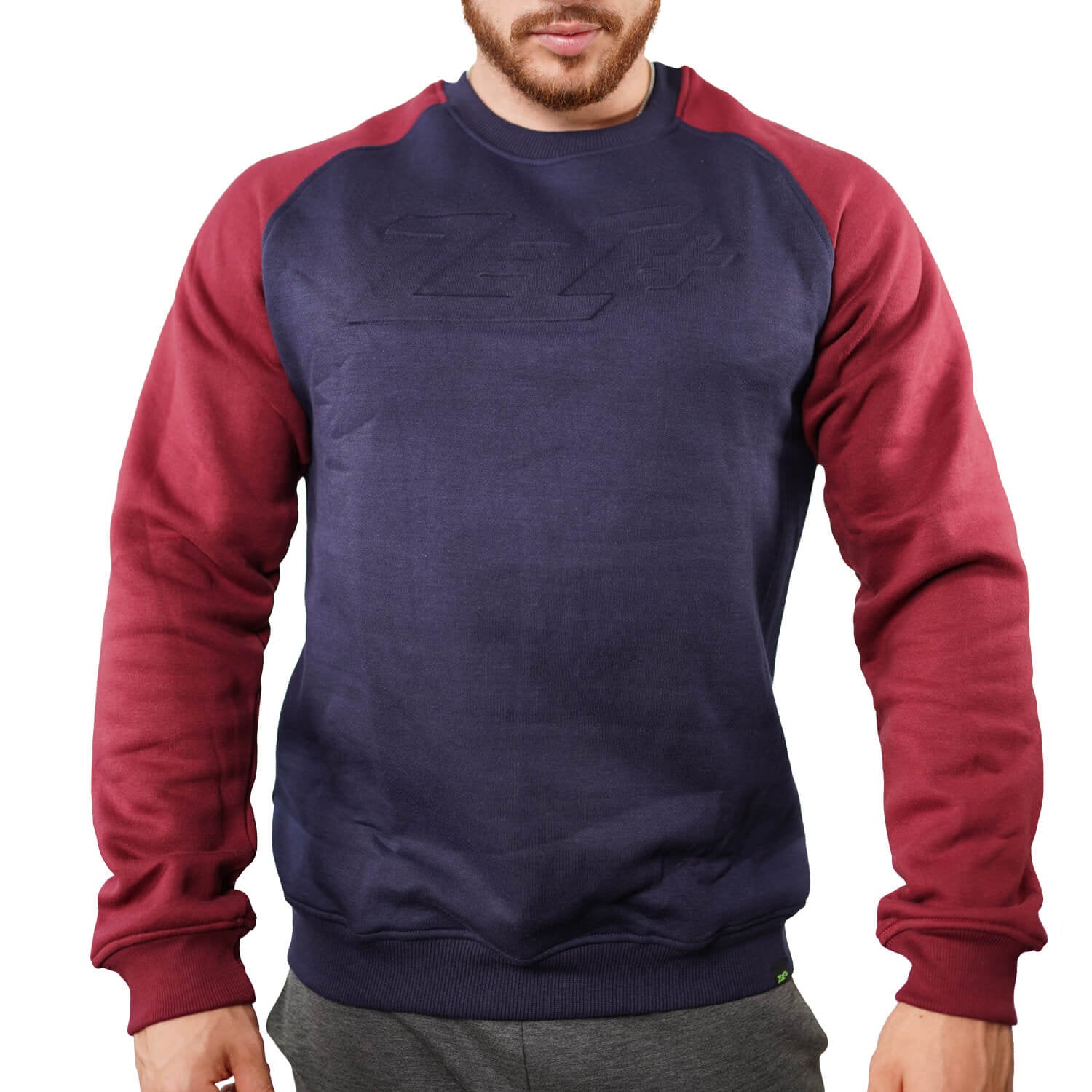 Zec+ Sweater Herren in Rot-Blau mit Ton-in-Ton Logo auf der Vorderseite