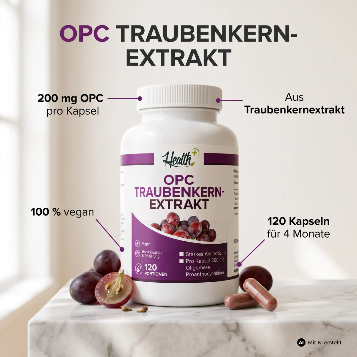 HEALTH+ OPC TRAUBENKERN EXTRAKT, 120 Kapseln