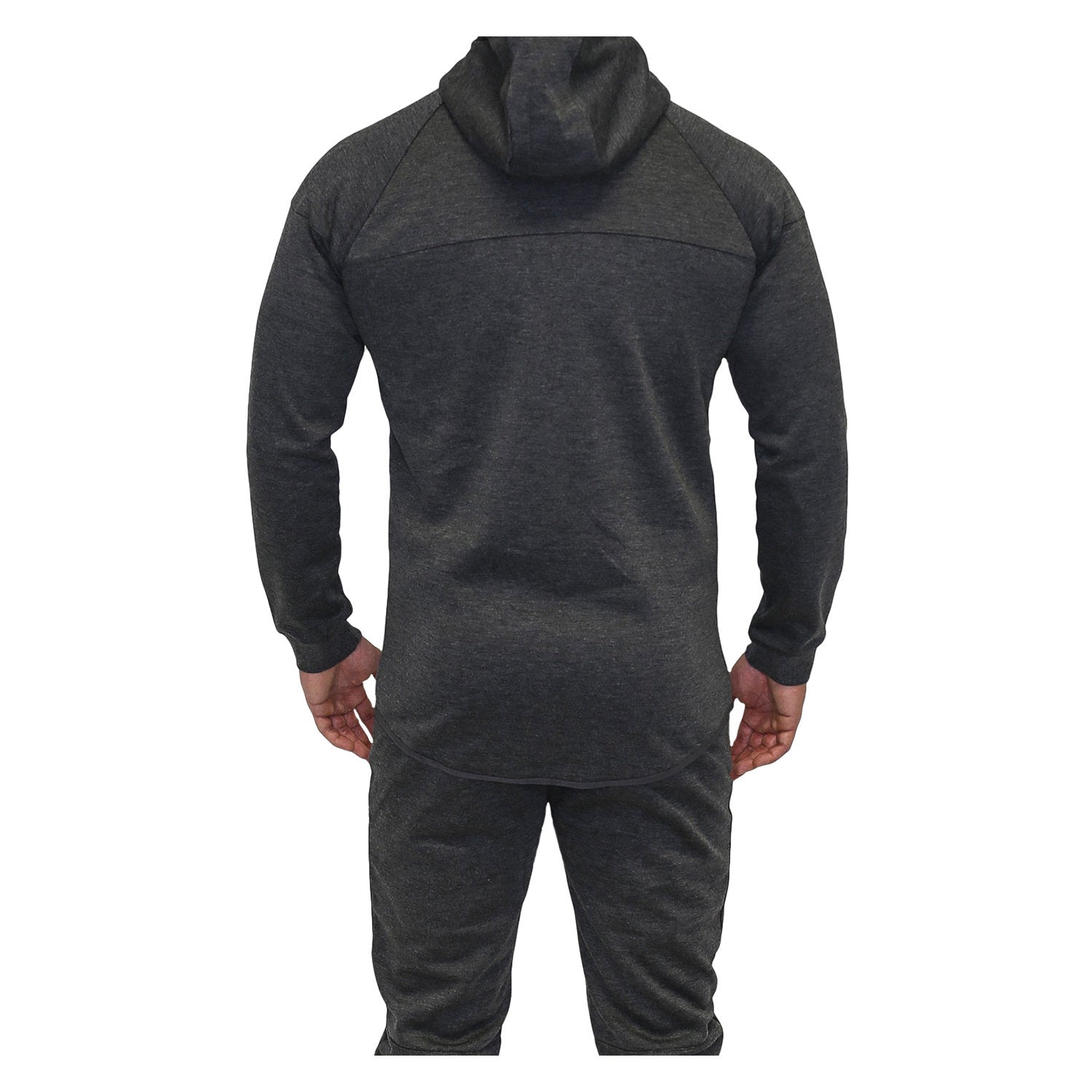 Dunkelgrauer Herren-Hoodie mit Kapuze, Rückansicht ohne Aufdruck