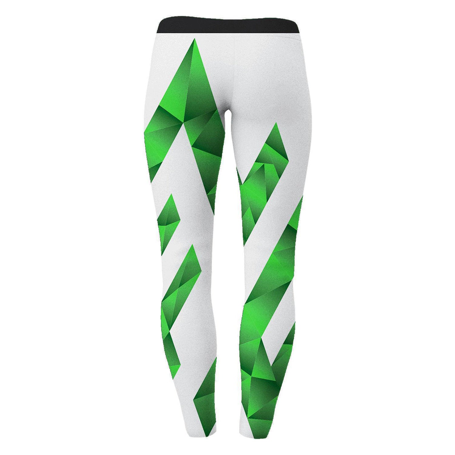 Weiße Damen-Leggings mit grünem geometrischem Muster, Rückansicht