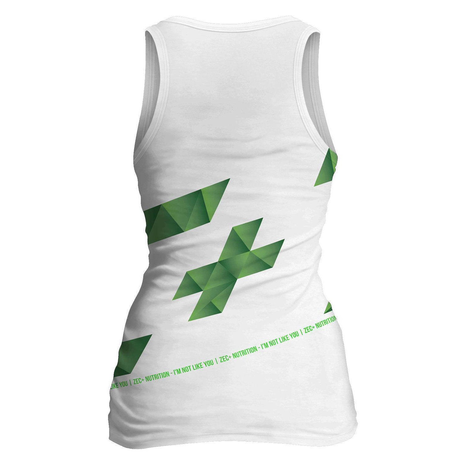 Damen Tanktop in Weiß mit grünem Polygon-Logo, Rückseite