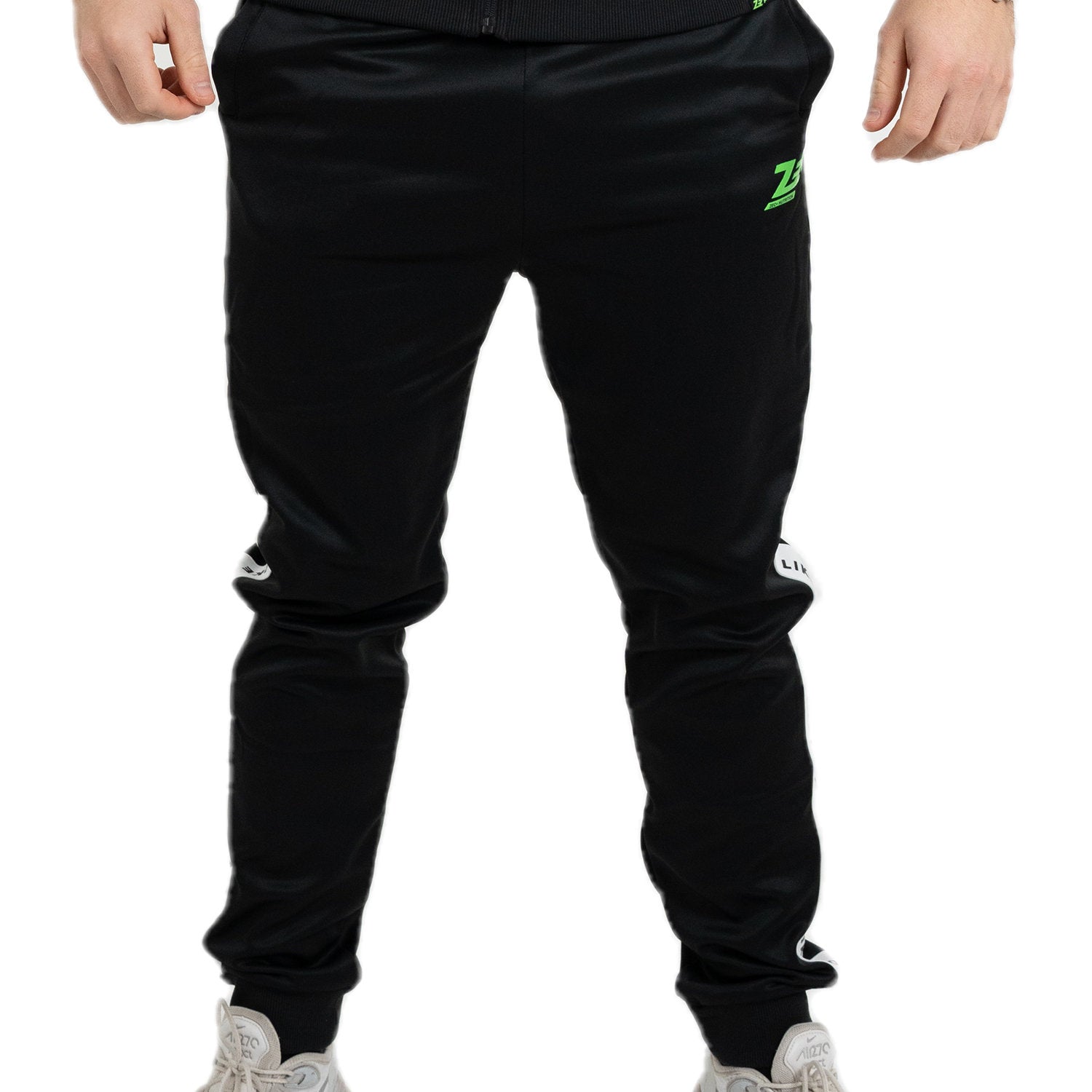 Schwarze Zec+ Herren Vibes Hose mit seitlichem Logo-Streifen, Vorderansicht frontal