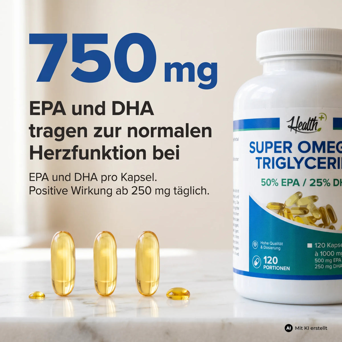HEALTH+ SUPER OMEGA 3 TRIGLYCERIDE FISCHÖL, 120 Kapseln