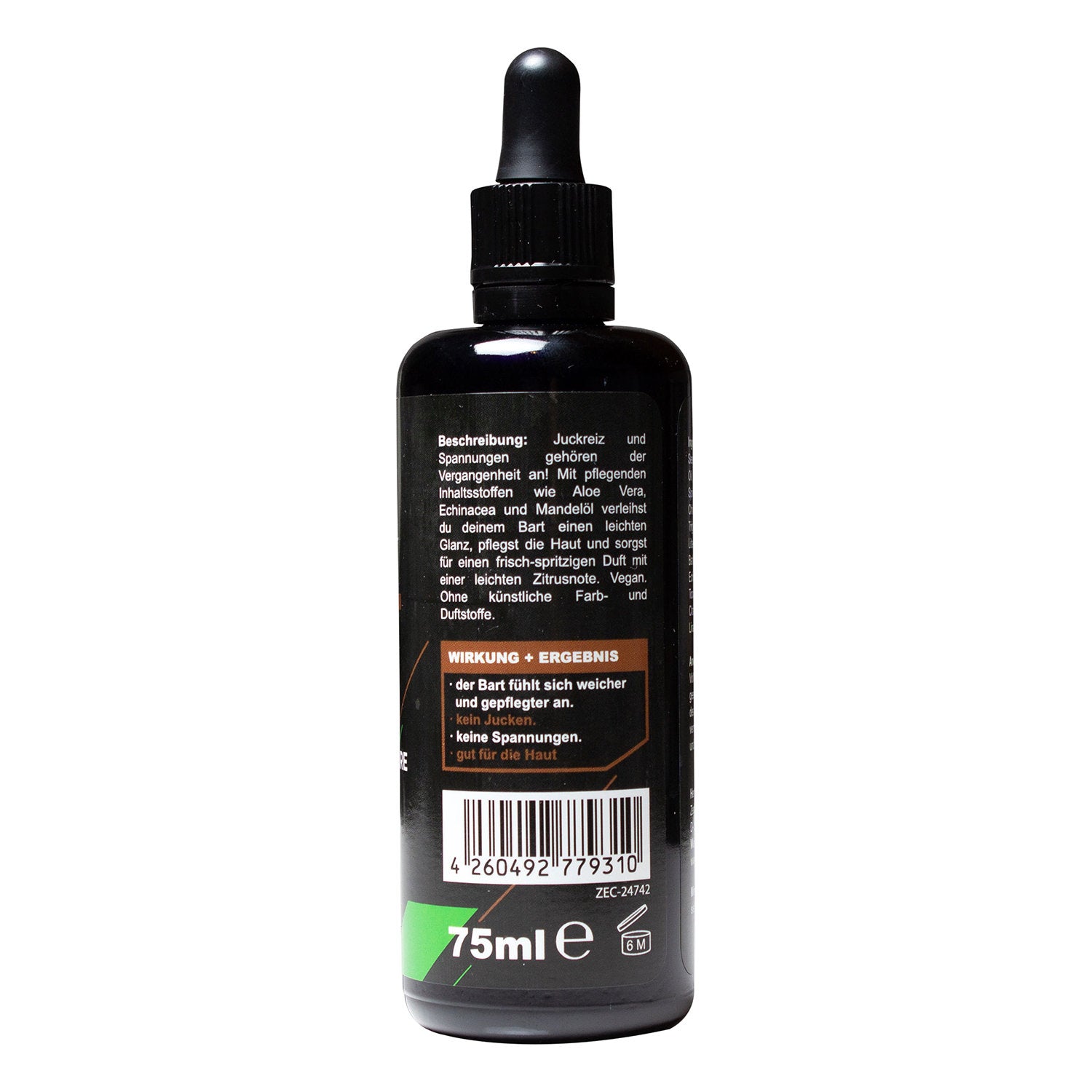 Zecplus Bartöl 75 ml Rückseite Flasche mit Beschreibung Anwendung und Wirkung