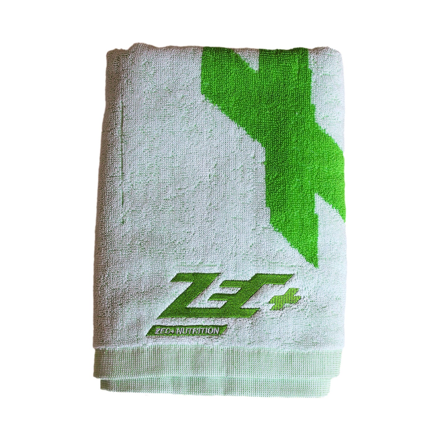 Zecplus Handtuch weiß zusammengefaltet Vorderseite mit grünem Logo 100x51cm