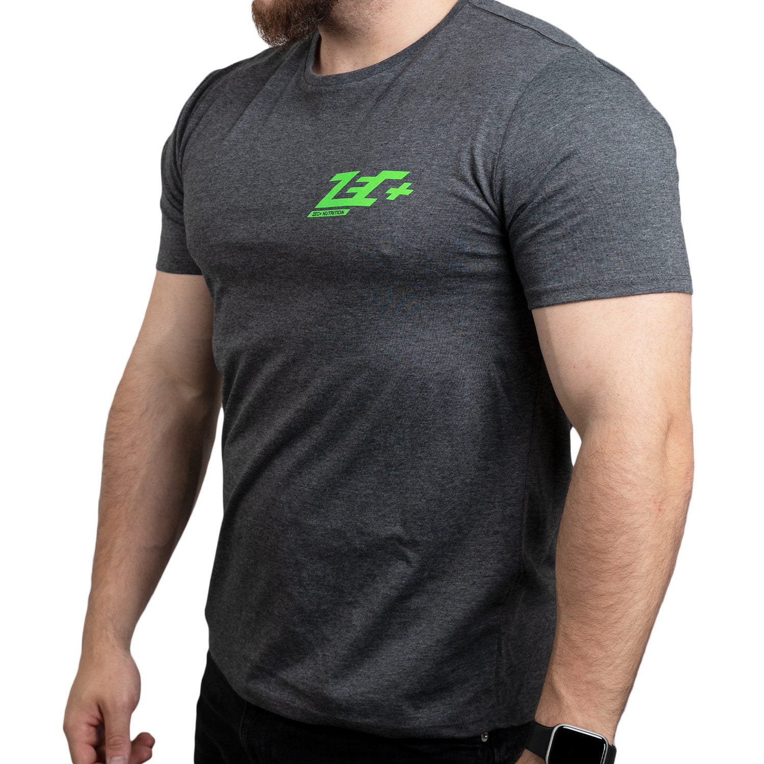 Zec+ T-Shirt Herren Melange Schwarz schräge Frontansicht links