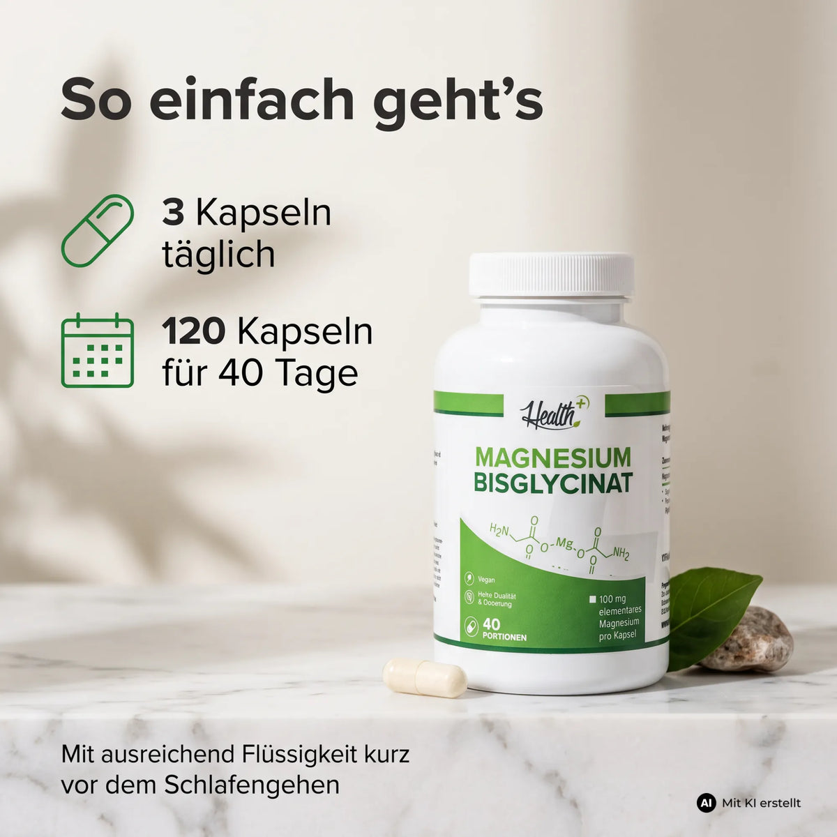 HEALTH+ MAGNESIUM-BISGLYCINAT, 120 Kapseln