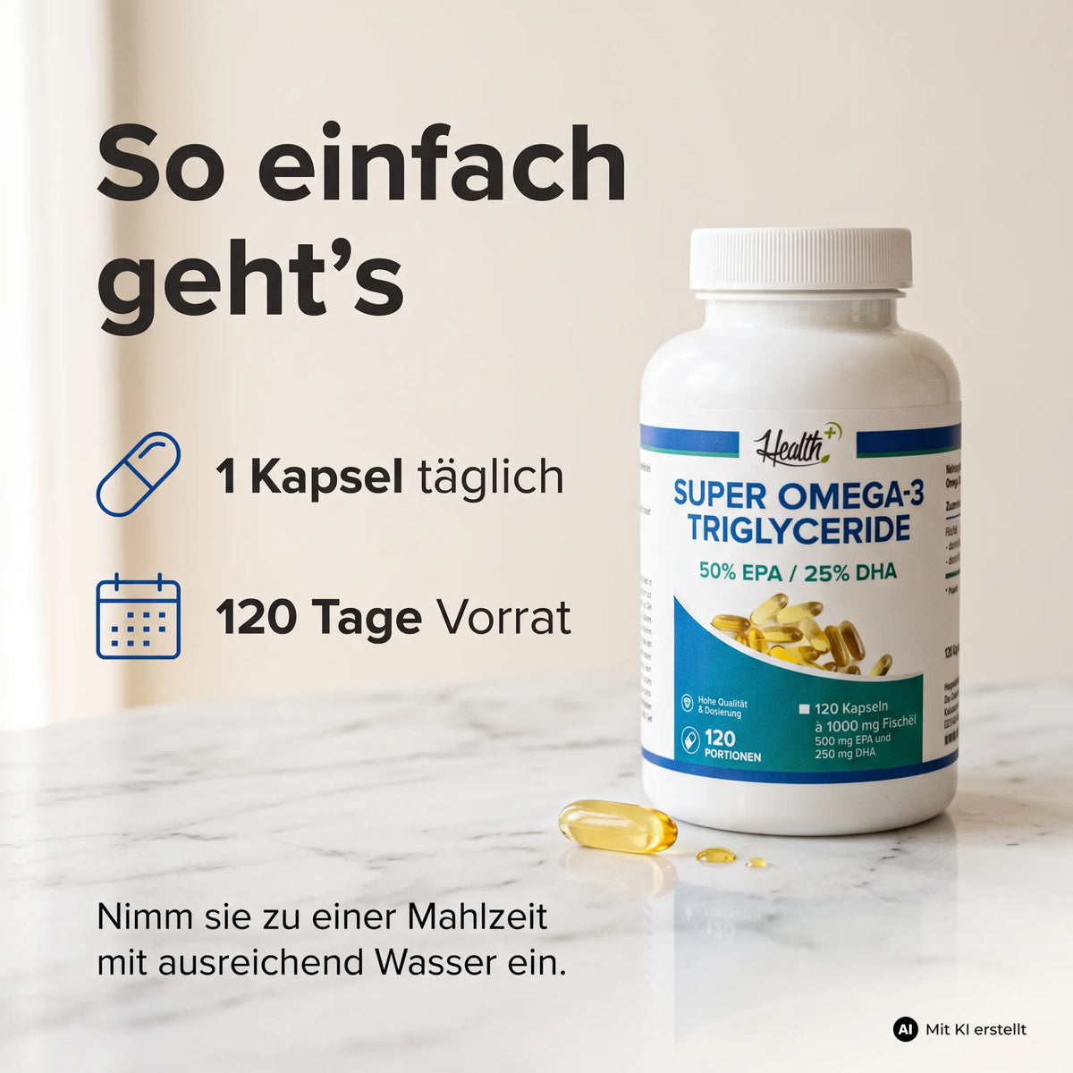 HEALTH+ SUPER OMEGA 3 TRIGLYCERIDE FISCHÖL, 120 Kapseln