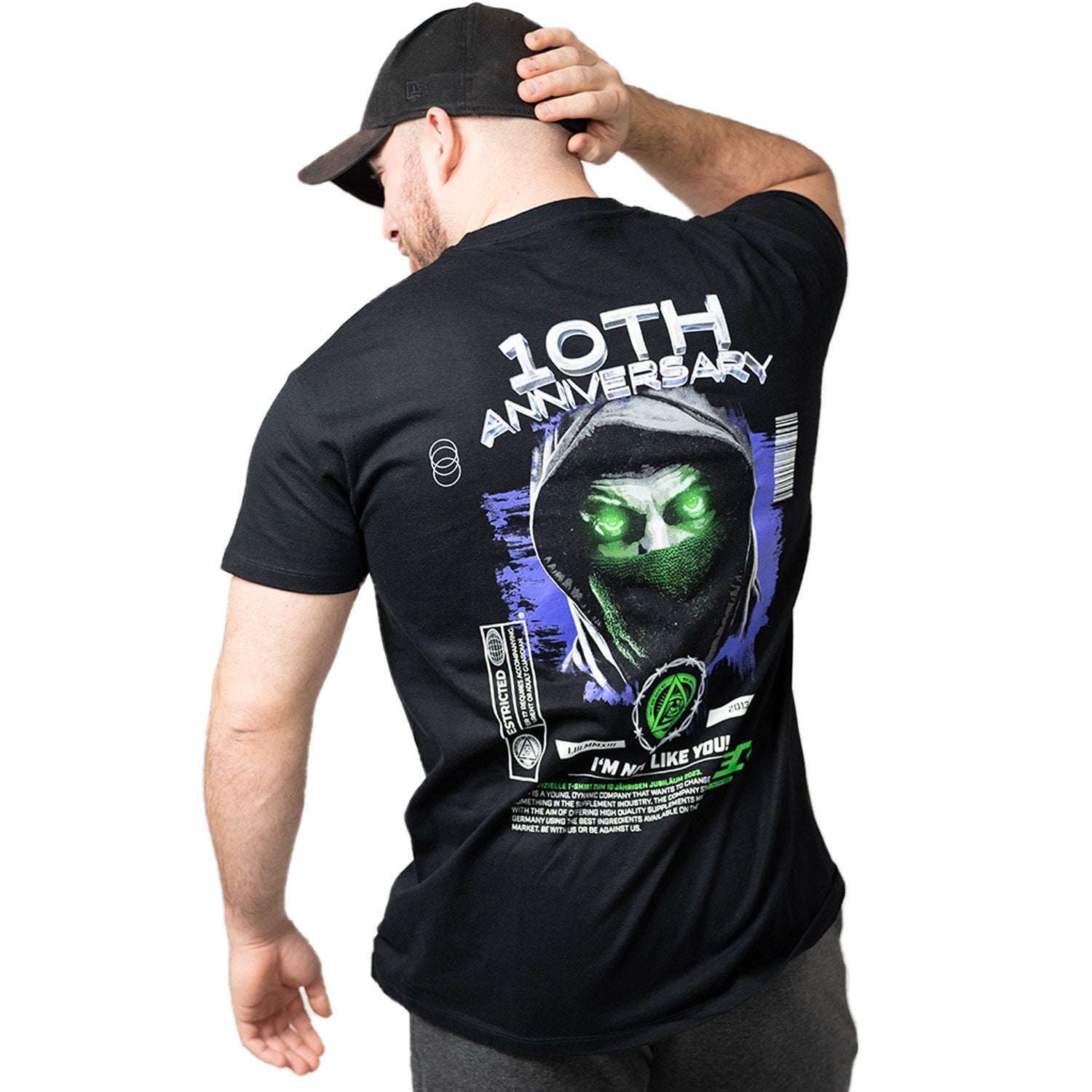 Schwarzes Zec+ Herren T-Shirt Anniversary, getragen, Rückansicht mit Motiv