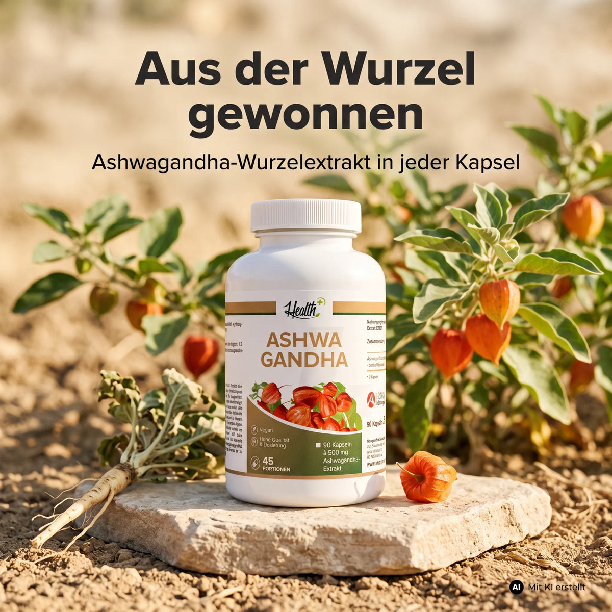 HEALTH+ ASHWAGANDHA mit KSM-66, 90 Kapseln