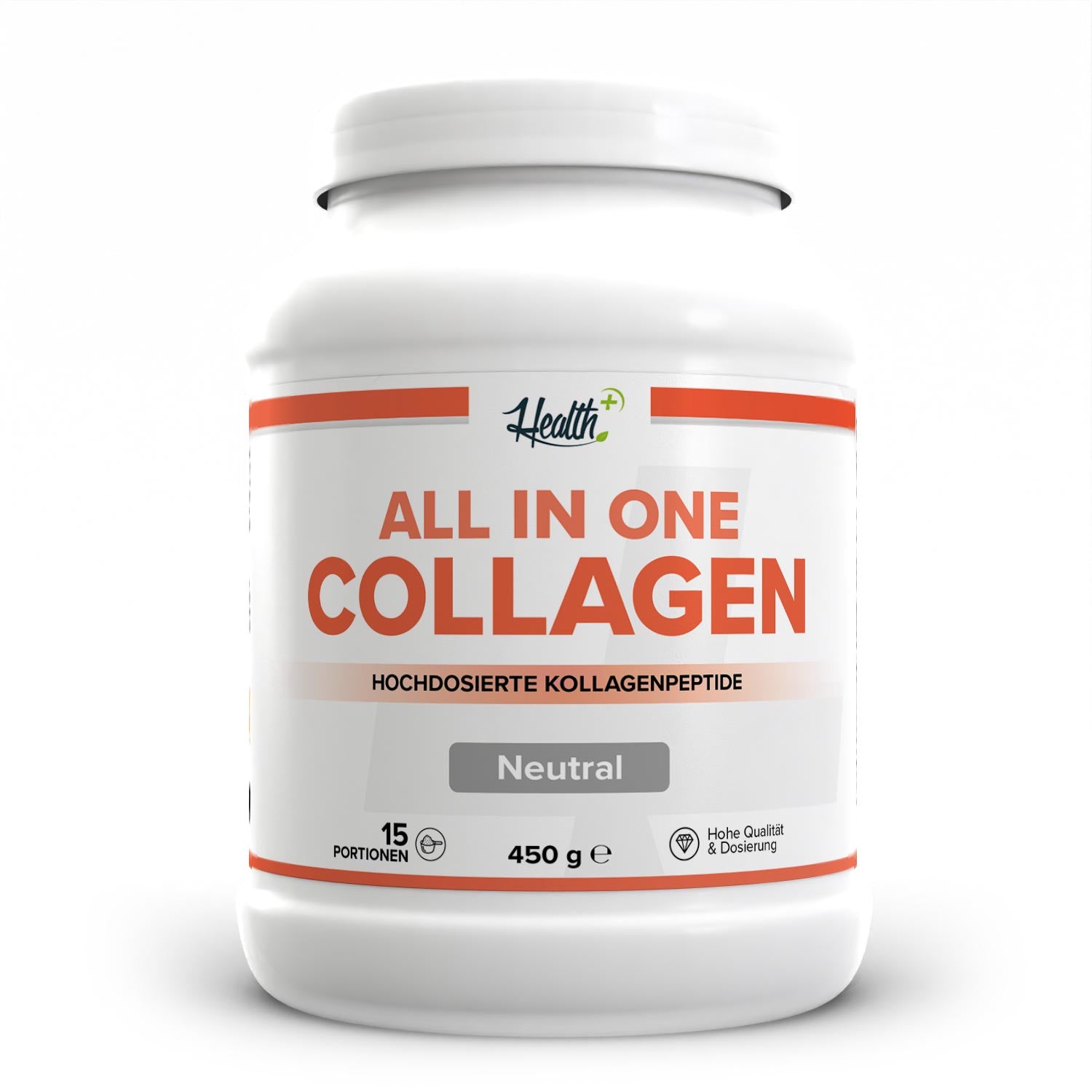 Healthplus All in One Collagen Pulver 450g Neutral Vorderseite weiße Kunststoffdose
