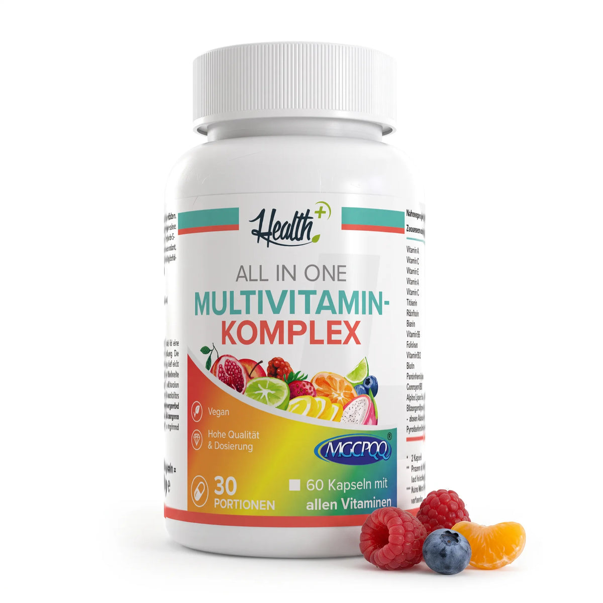 Healthplus All in One Multivitamin Komplex Kapseln 60 Stück Vorderseite weiße Kunststoffdose