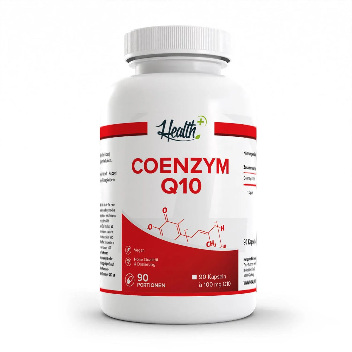 Healthplus Coenzym Q10 Kapseln 90 Stück Vorderseite weiße Kunststoffdose 