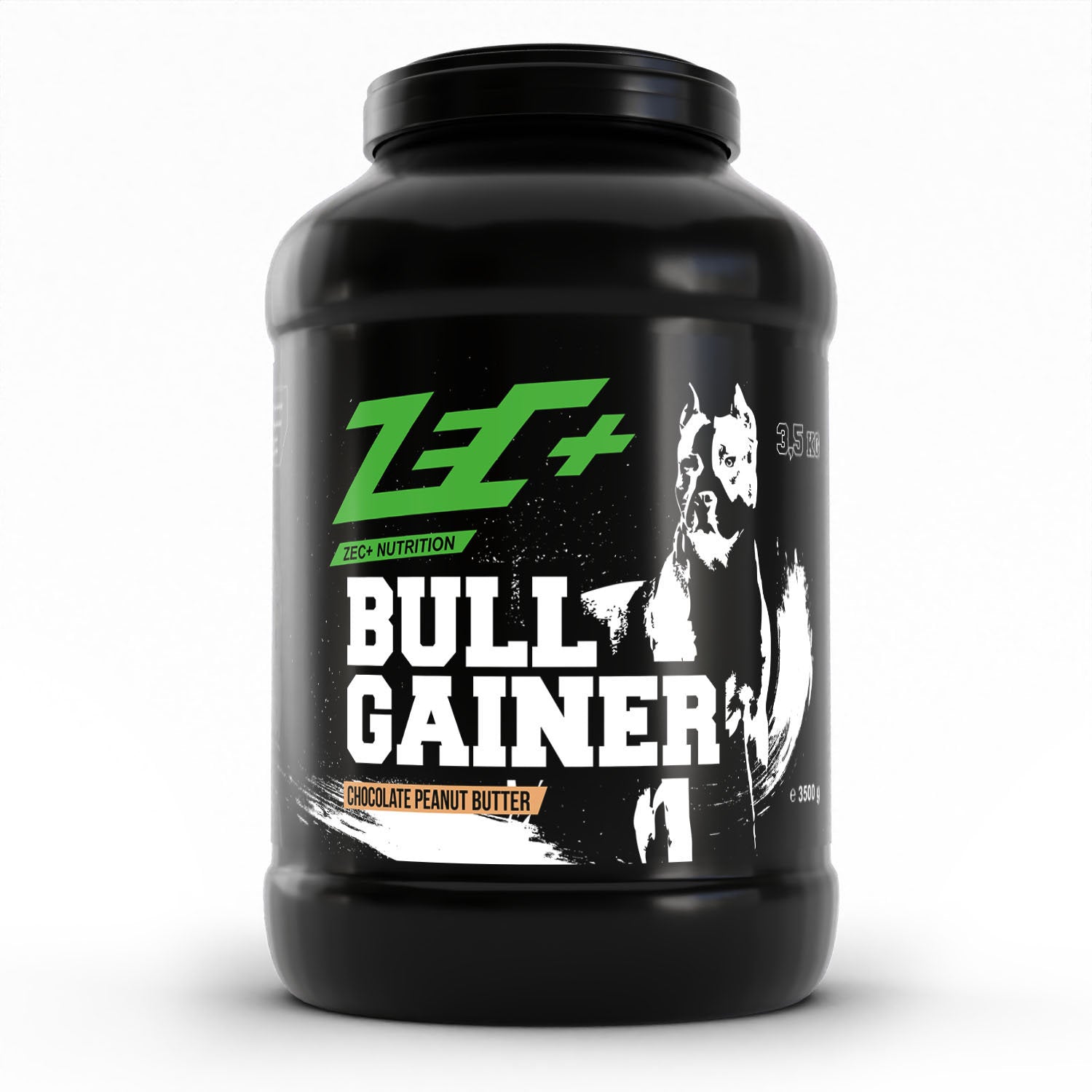 Zecplus Bullgainer Weightgainer 3500g Pulver Chocolate Peanut Butter Vorderseite schwarze Kunststoffdose