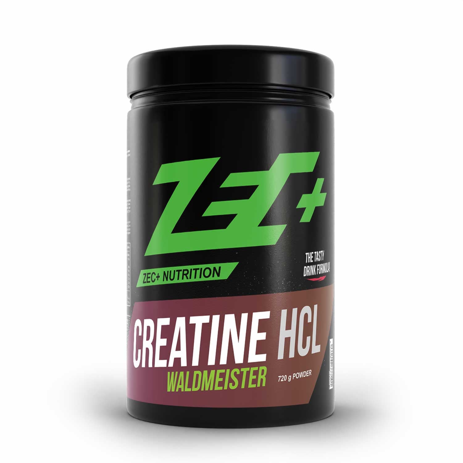 Zecplus Creatin HCL Hydrochlorid 720g Pulver Waldmeister Vorderseite schwarze Kunststoffdose
