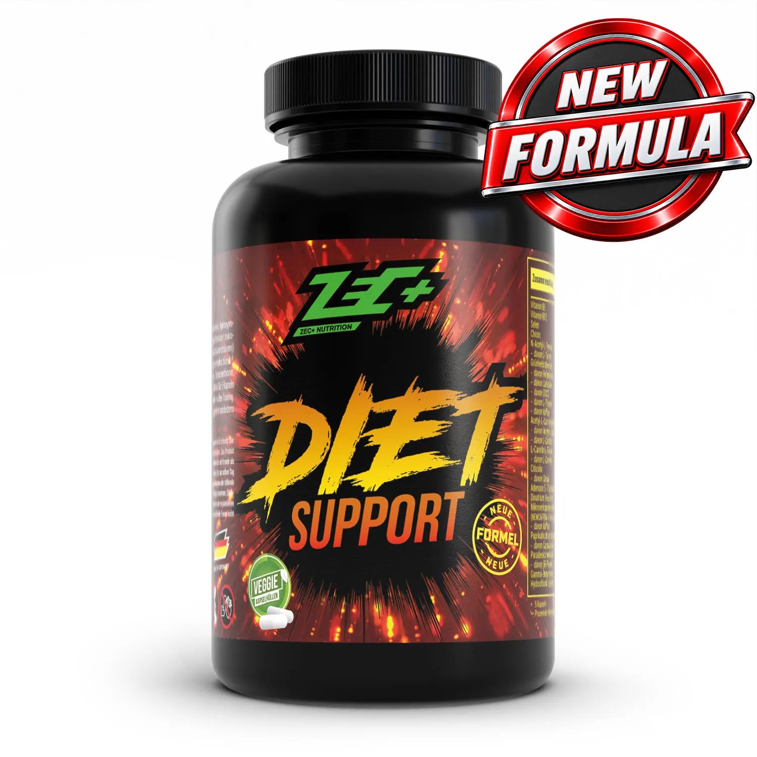 Zecplus Diet Support Kapseln 150 Stück Vorderseite schwarze Kunststoffdose