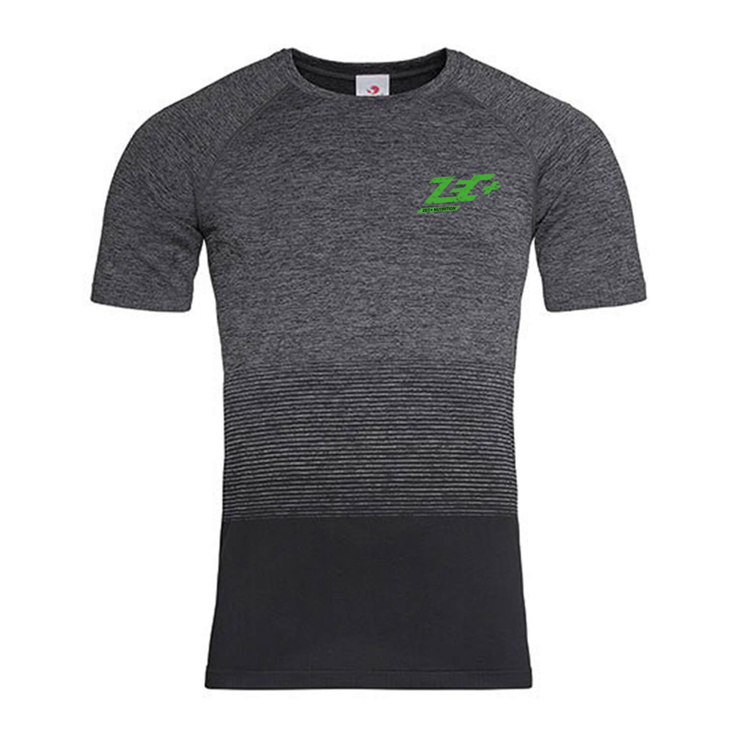 Schwarzes Zec+ Gym T Shirt mit grünem Logo, Vorderansicht, Größe S–XXL