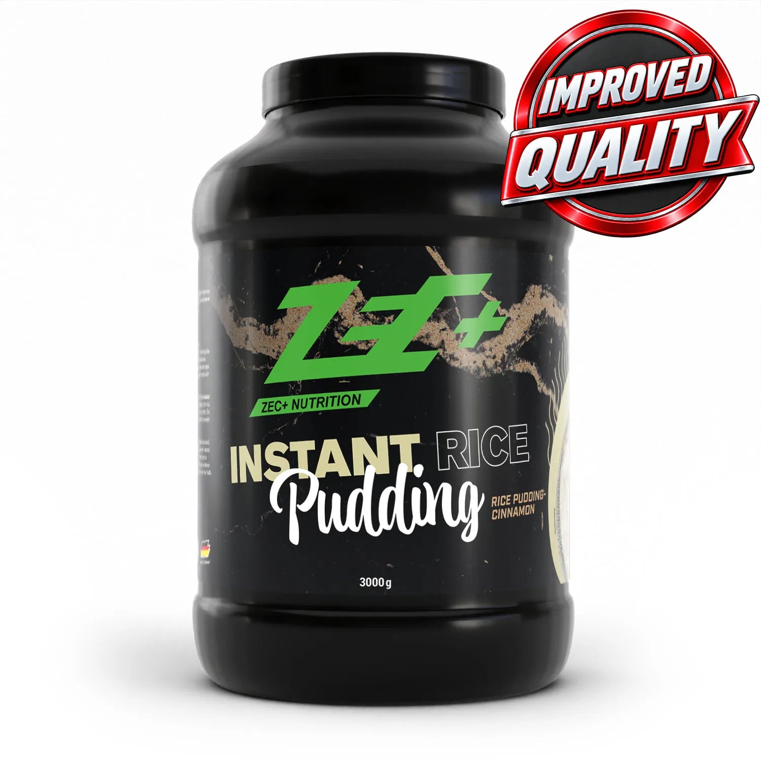 Zecplus Instant Reispudding Milchreis Zimt 3000g Vorderseite schwarze Kunststoffdose