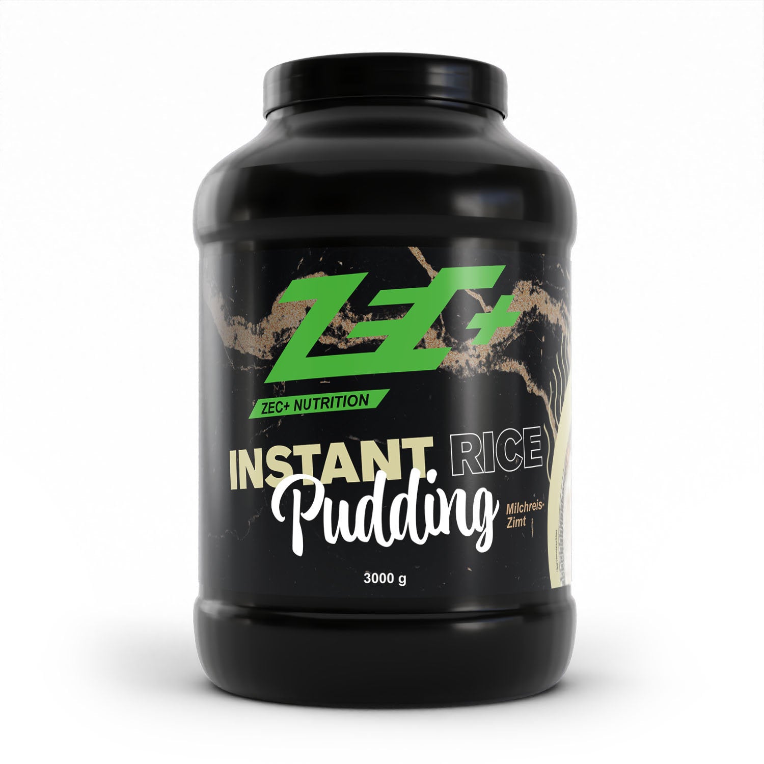 Zecplus Instant Reispudding Milchreis Zimt 3000g Vorderseite schwarze Kunststoffdose