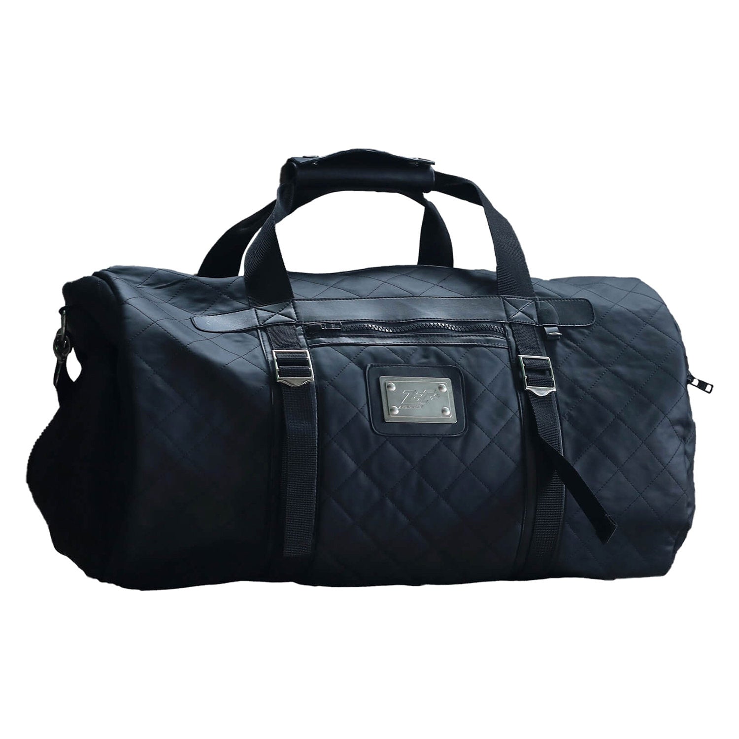Zecplus Lifestyle Weekender Tasche Sporttasche Vorderseite schwarz gesteppt mit Logo-Metallplatte