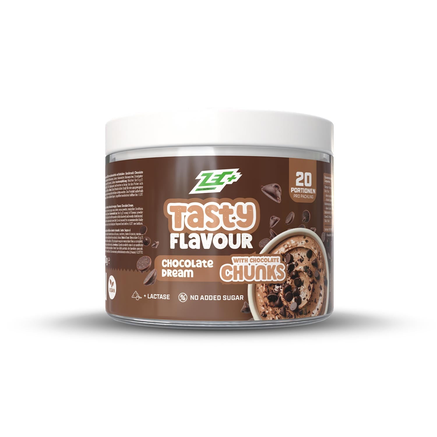 Zecplus Tasty Flavour Chocolate Dream Aromapulver 100g Vorderseite weiße Kunststoffdose