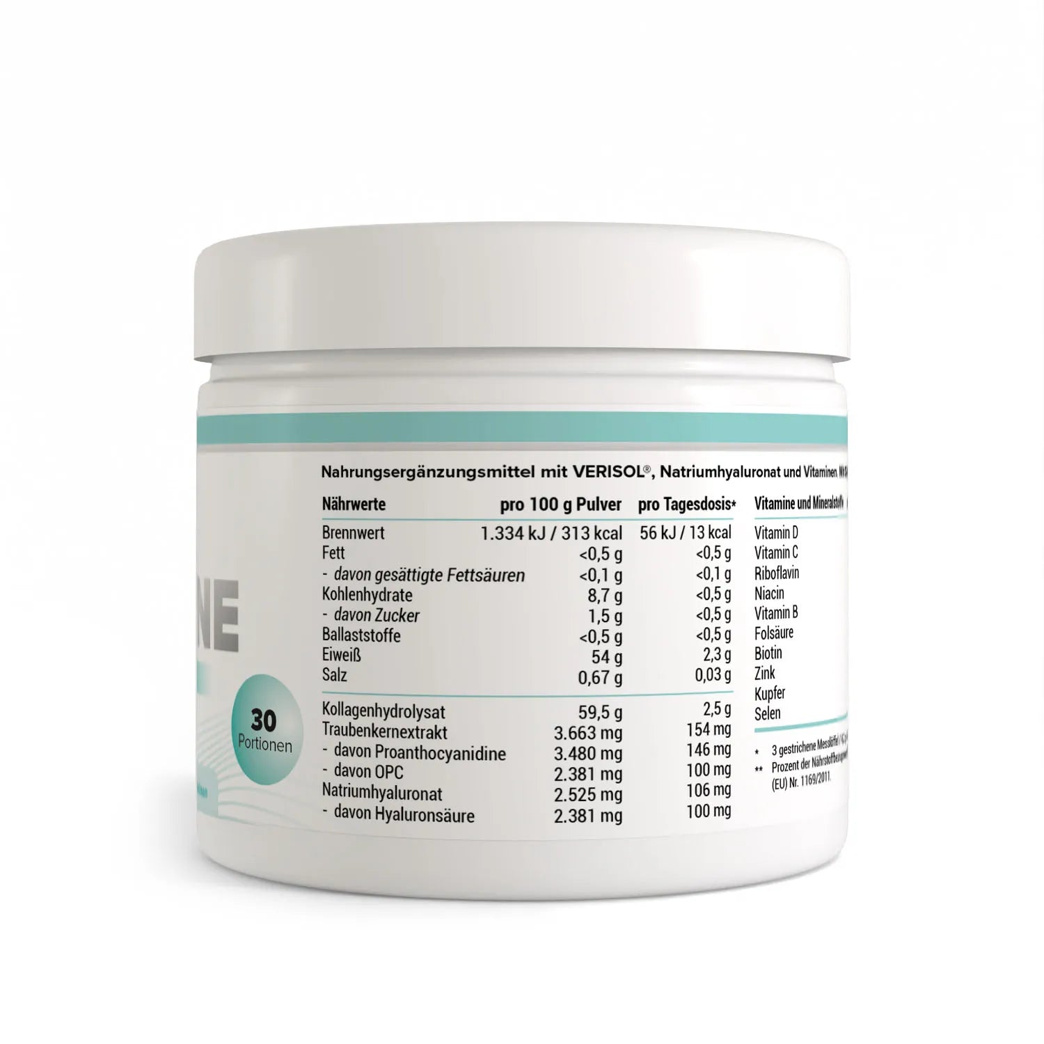 Healthplus All in One Youth Drink 126g Kirsche Rückseite Nährwerte weiße Kunststoffdose