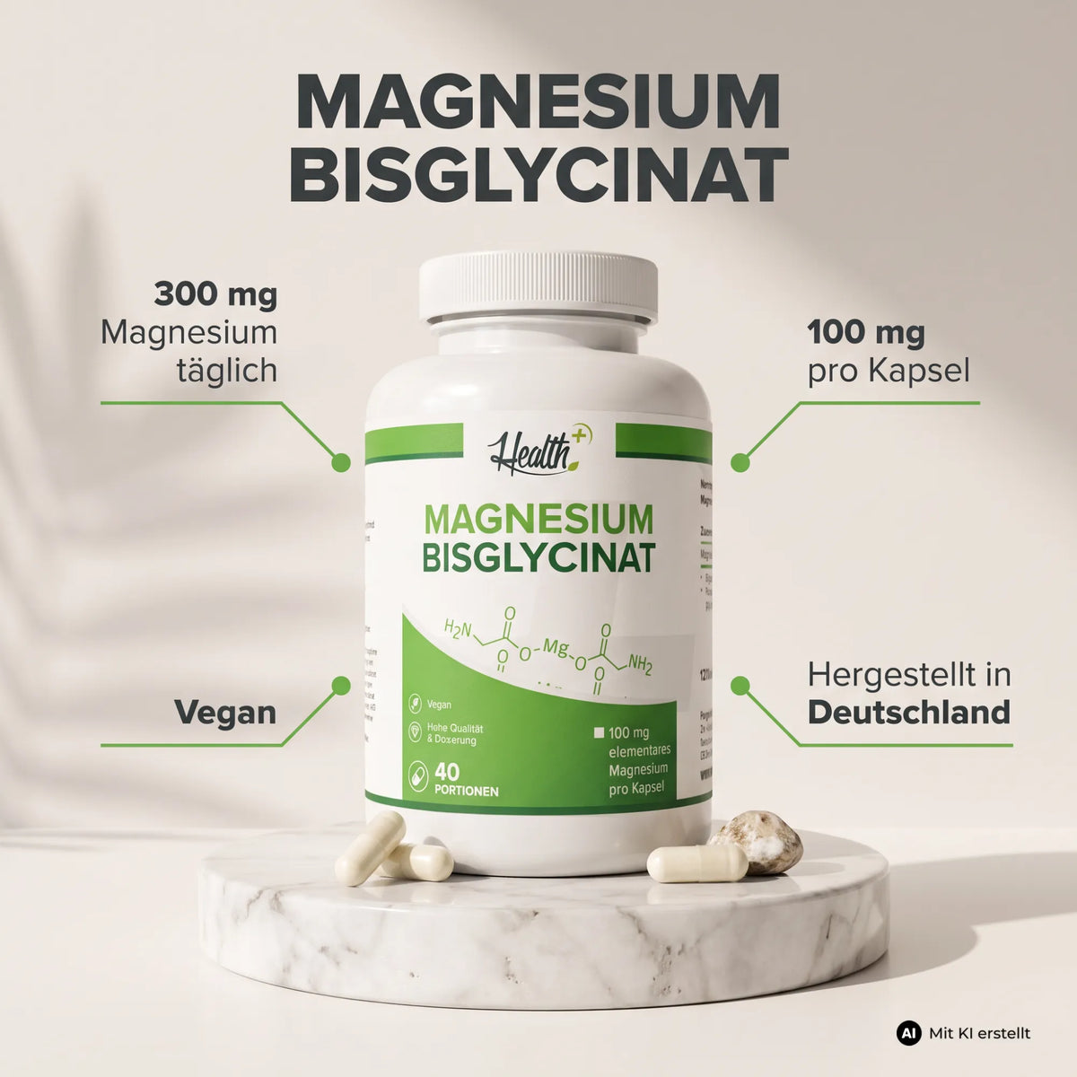 HEALTH+ MAGNESIUM-BISGLYCINAT, 120 Kapseln
