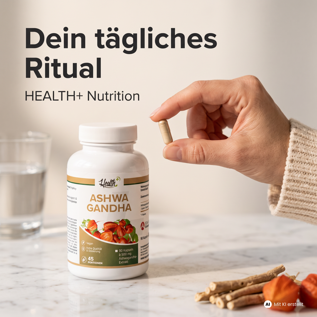 HEALTH+ ASHWAGANDHA mit KSM-66, 90 Kapseln