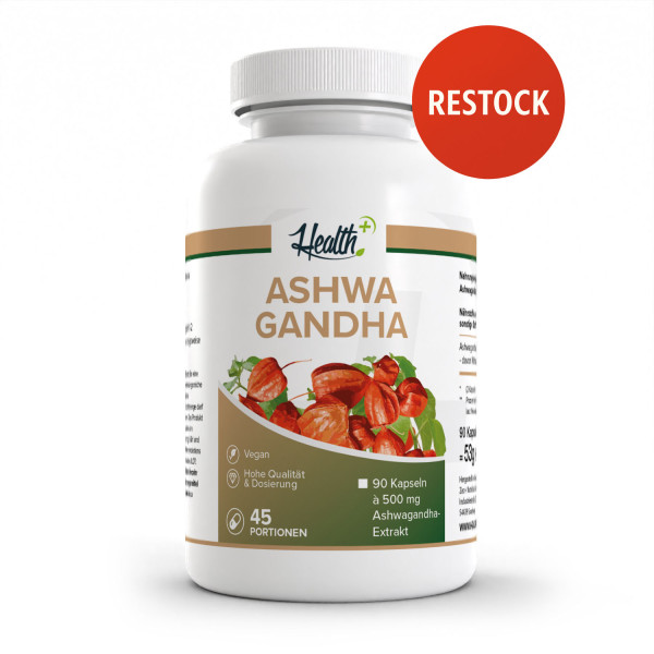 HEALTH+ ASHWAGANDHA mit KSM-66, 90 Kapseln